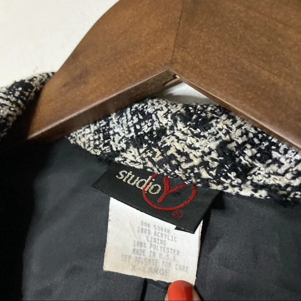 Vintage Tweed Knit Blazer Jacket Collared Plaid Sweater Size XL Office Fall - Picture 3 of 10